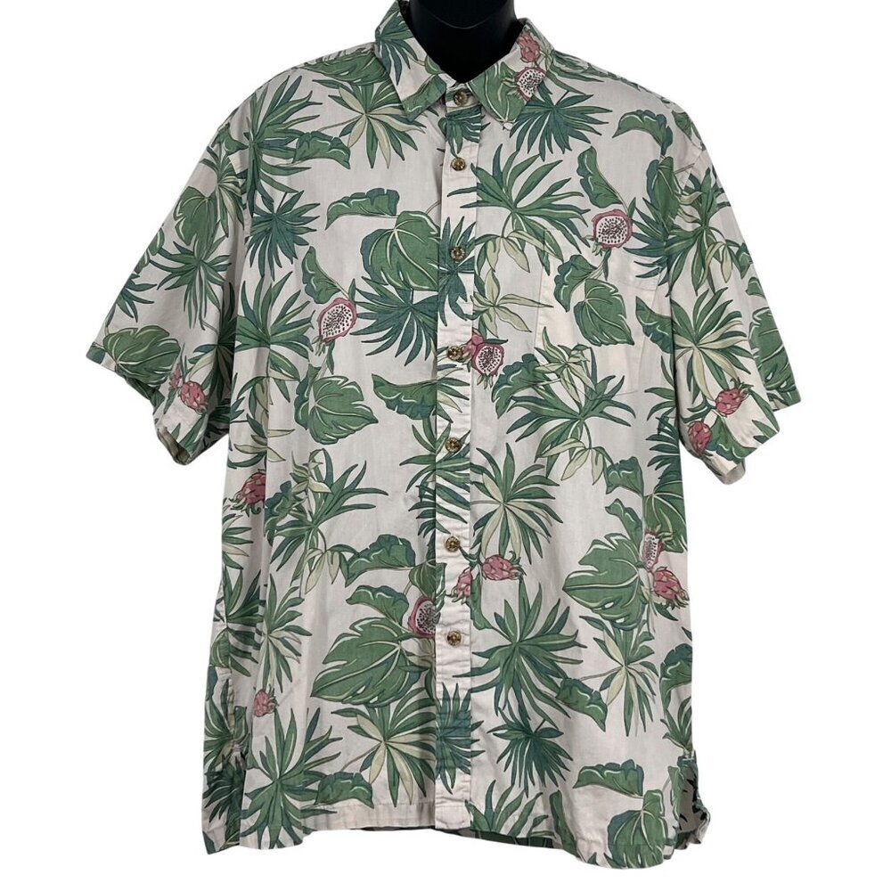 Cooke Street Honolulu Men Aloha Hawaiian Shirt Large L Green Dragon Fruit EUC